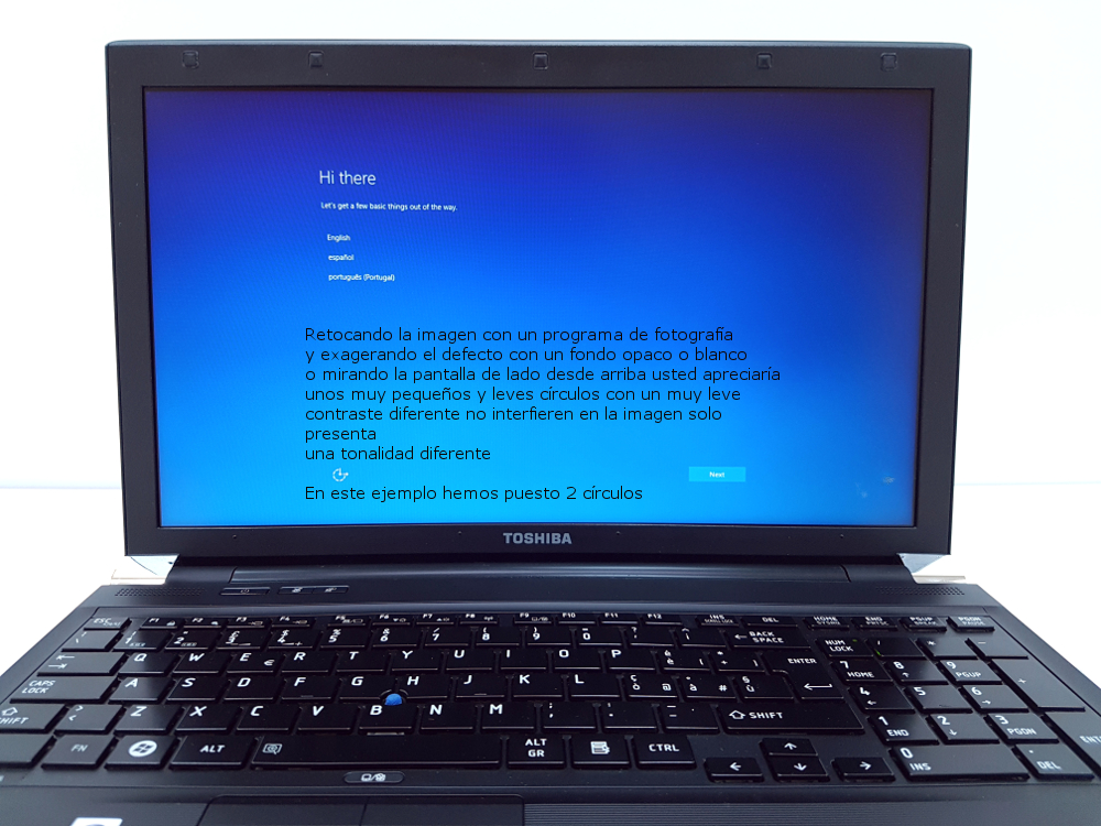 portatiles toshiba R850 pantalla punto